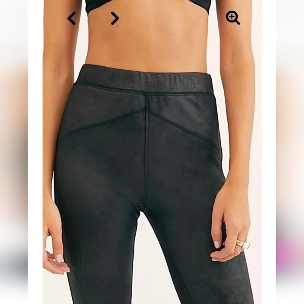 Free People Midnight Vegan Suede Skinny Black Faux Suede Pedal Pusher Pants Sz.L